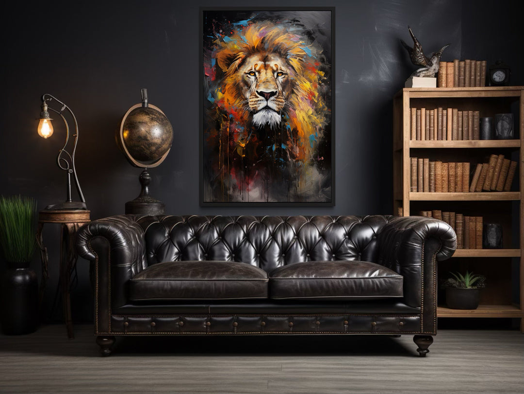 Colorful Lion Abstract Painting Framed Canvas Wall Art