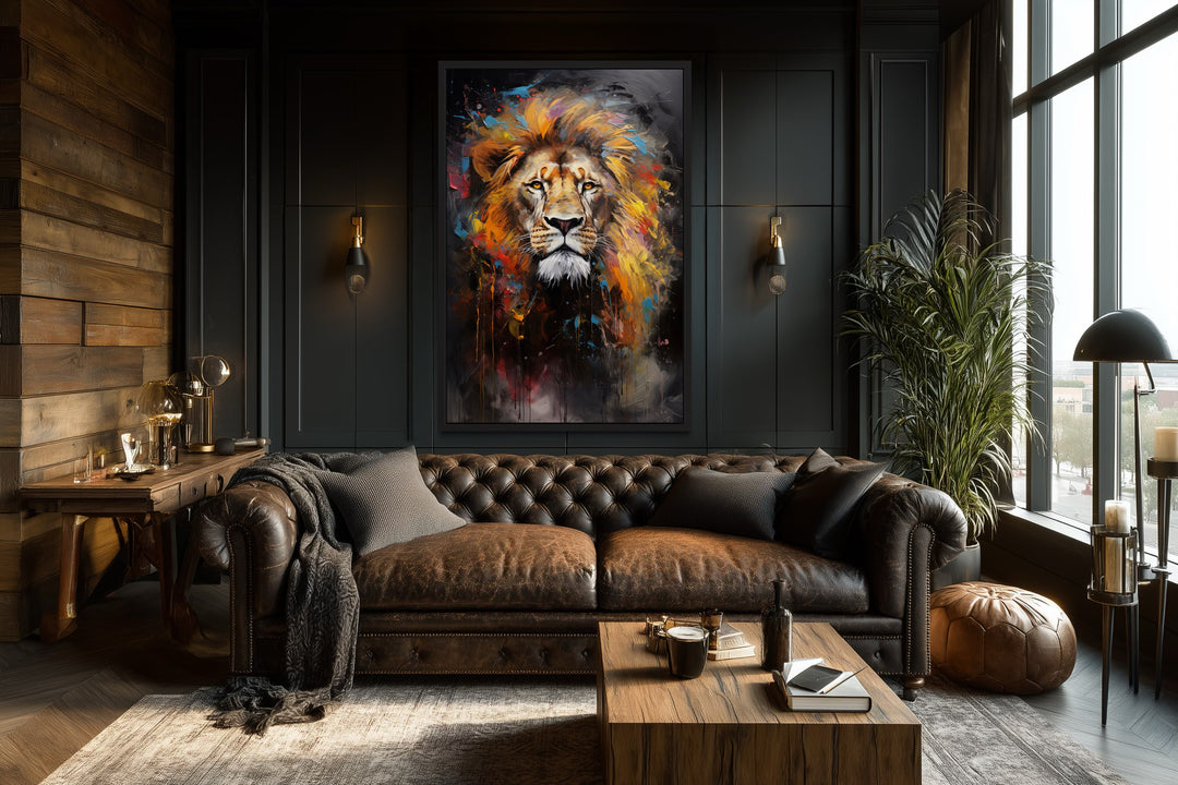 Colorful Lion Abstract Painting Framed Canvas Wall Art