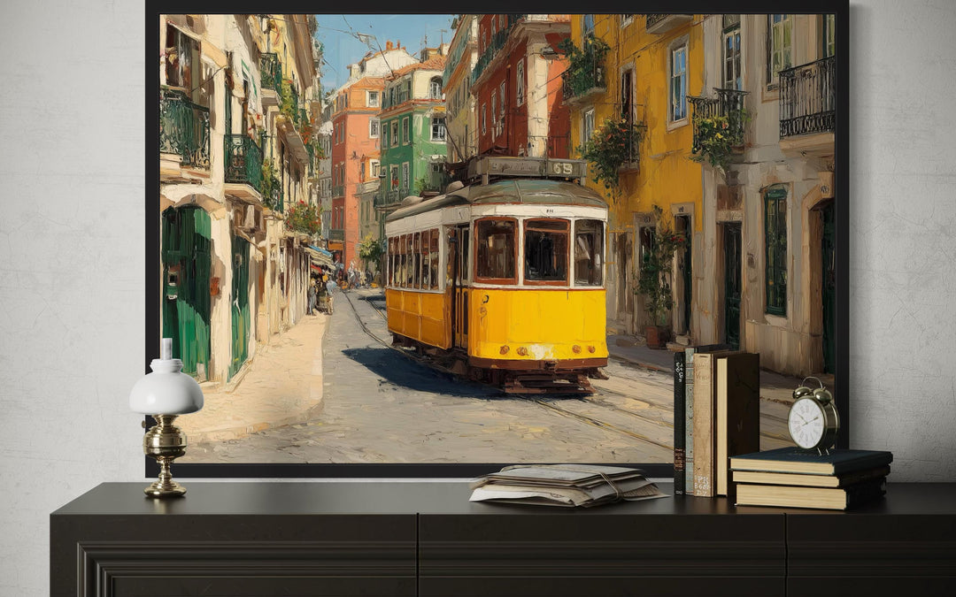Colorful Lisbon Street With Yellow Tram Wall Art