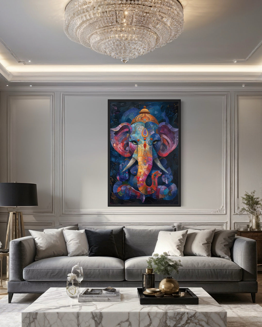 Colorful Modern Lord Ganesha Framed Canvas Wall Art