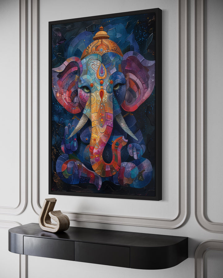 Colorful Modern Lord Ganesha Framed Canvas Wall Art