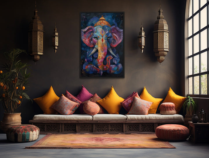 Colorful Modern Lord Ganesha Framed Canvas Wall Art