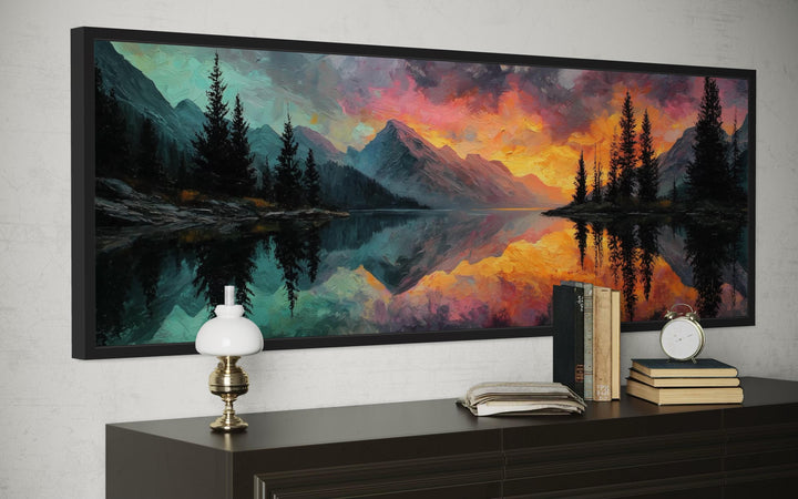 Colorful Mountain Sunset Lake Forest Reflection Long Narrow Wall Art