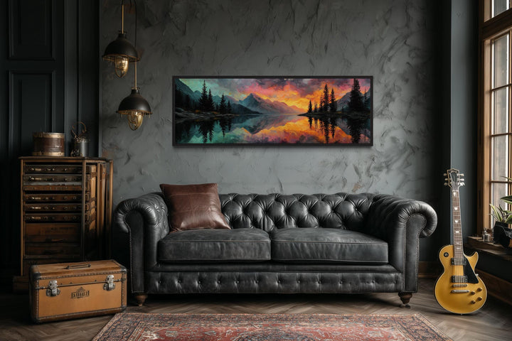 Colorful Mountain Sunset Lake Forest Reflection Long Narrow Wall Art