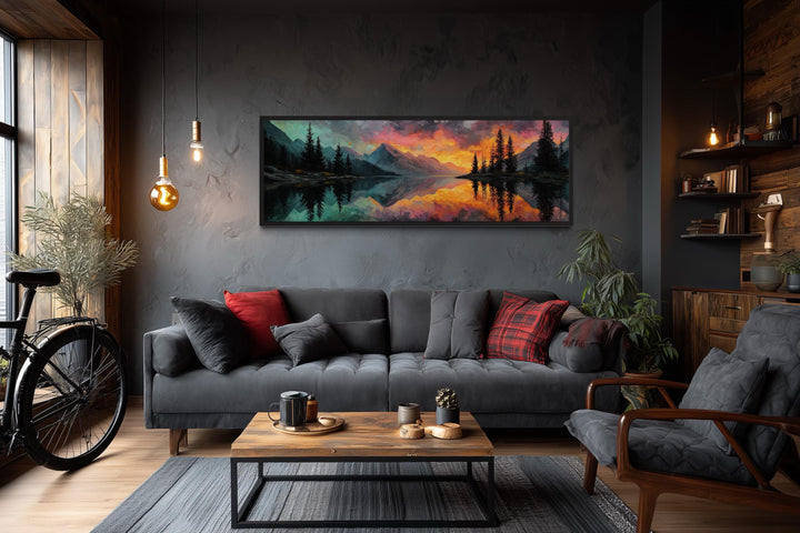 Colorful Mountain Sunset Lake Forest Reflection Long Narrow Wall Art