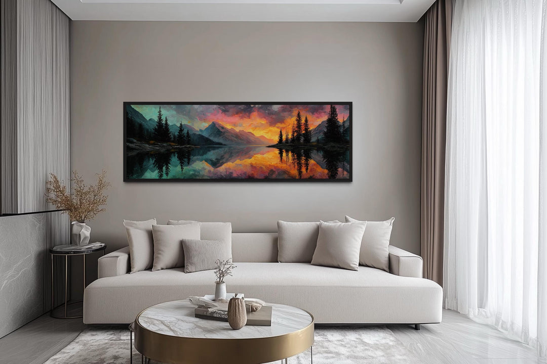 Colorful Mountain Sunset Lake Forest Reflection Long Narrow Wall Art