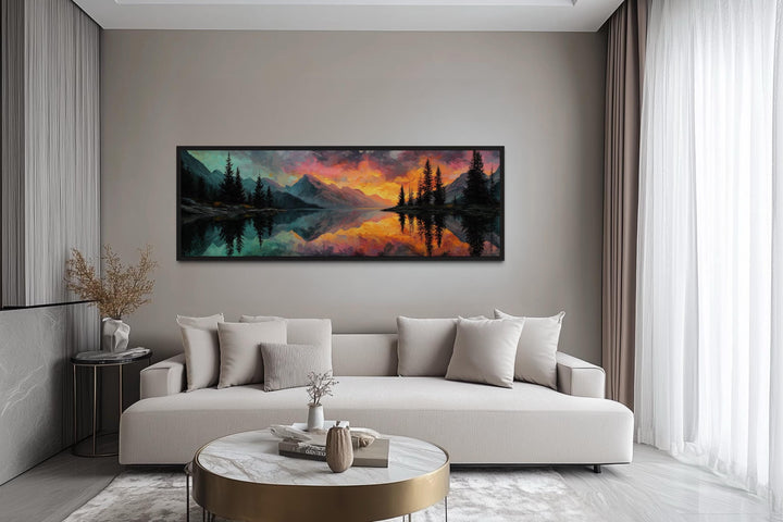 Colorful Mountain Sunset Lake Forest Reflection Long Narrow Wall Art