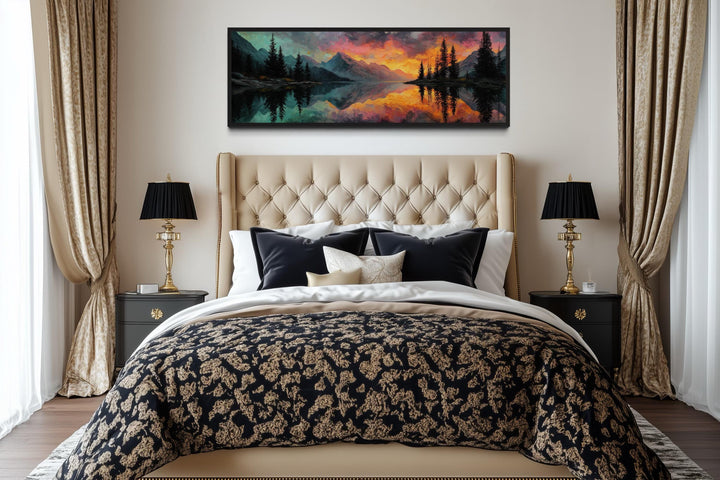 Colorful Mountain Sunset Lake Forest Reflection Long Narrow Wall Art