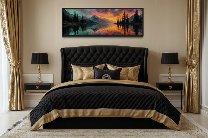 Colorful Mountain Sunset Lake Forest Reflection Long Narrow Wall Art