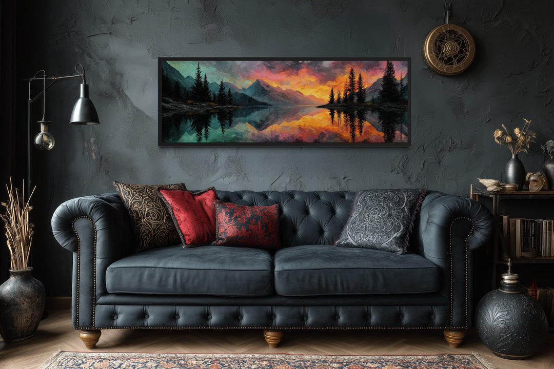 Colorful Mountain Sunset Lake Forest Reflection Long Narrow Wall Art