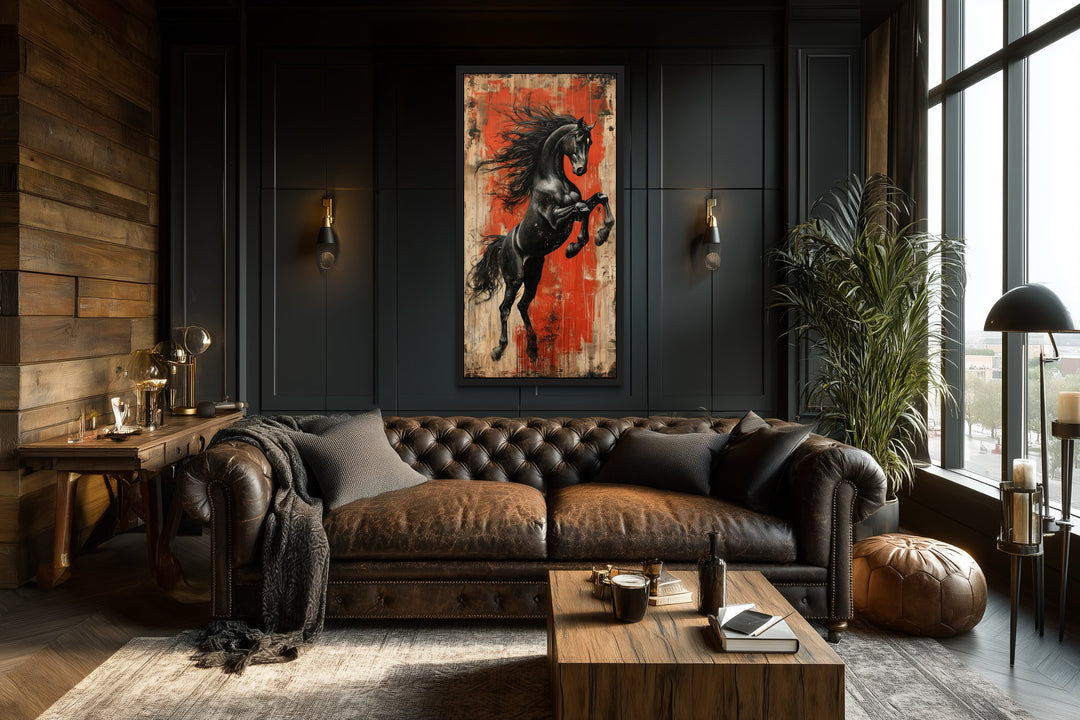 Colorful Rearing Horse Graffiti Framed Canvas Wall Art
