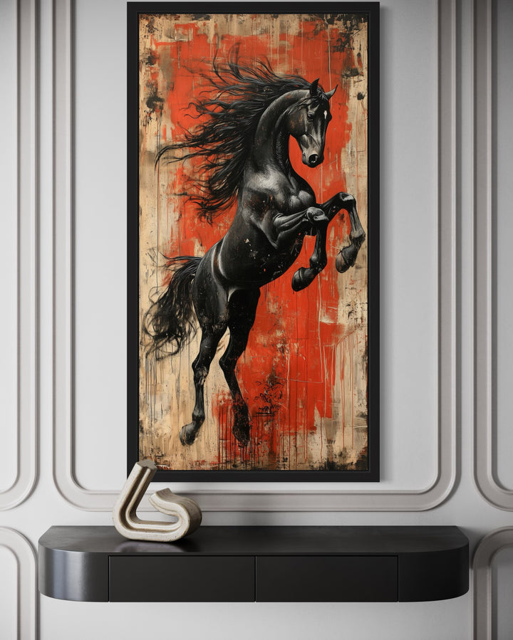 Colorful Rearing Horse Graffiti Framed Canvas Wall Art