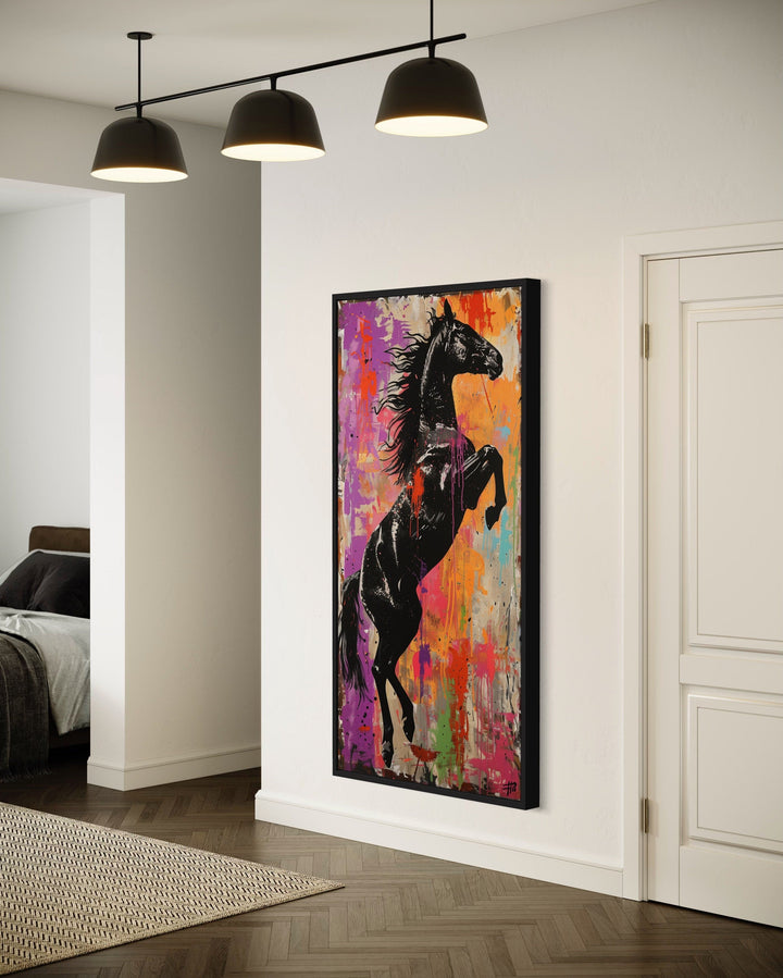 Colorful Rearing Horse Graffiti Framed Canvas Wall Art side view