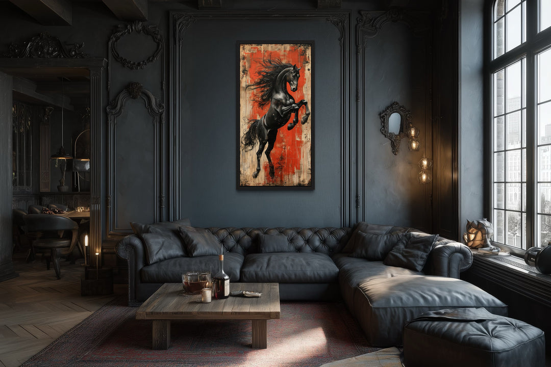 Colorful Rearing Horse Graffiti Framed Canvas Wall Art