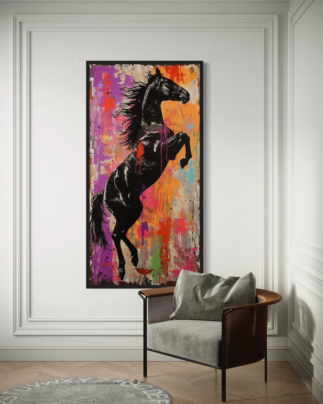 Colorful Rearing Horse Graffiti Framed Canvas Wall Art in man cave