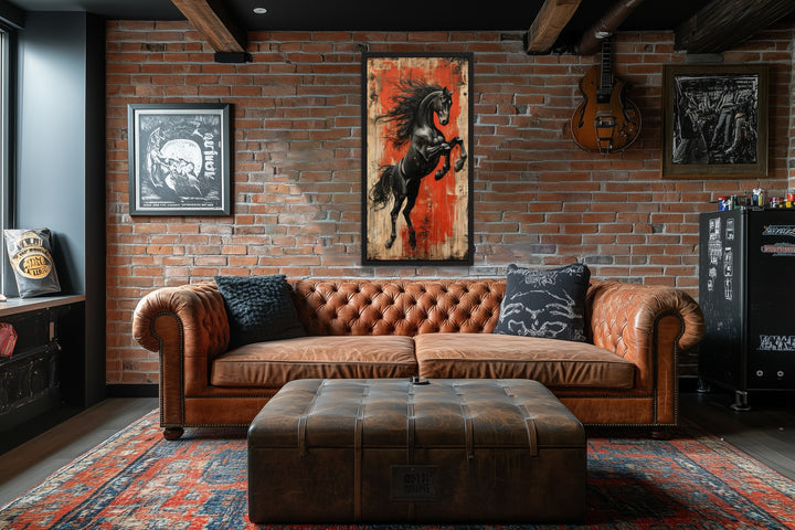 Colorful Rearing Horse Graffiti Framed Canvas Wall Art