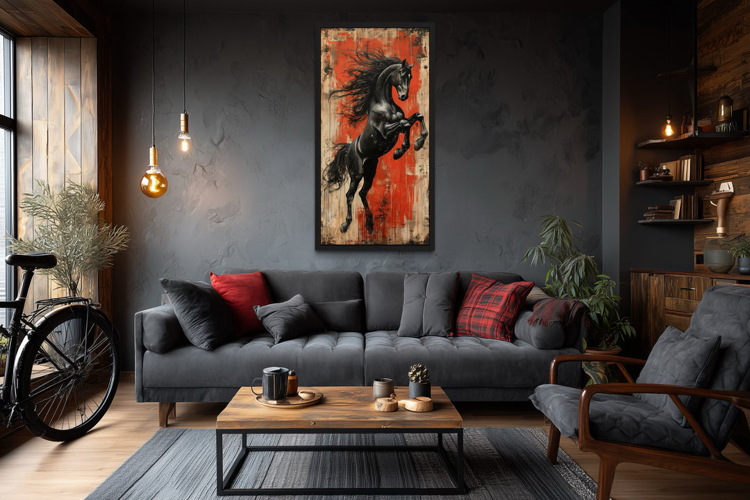 Colorful Rearing Horse Graffiti Framed Canvas Wall Art
