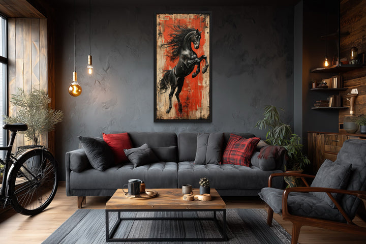 Colorful Rearing Horse Graffiti Framed Canvas Wall Art
