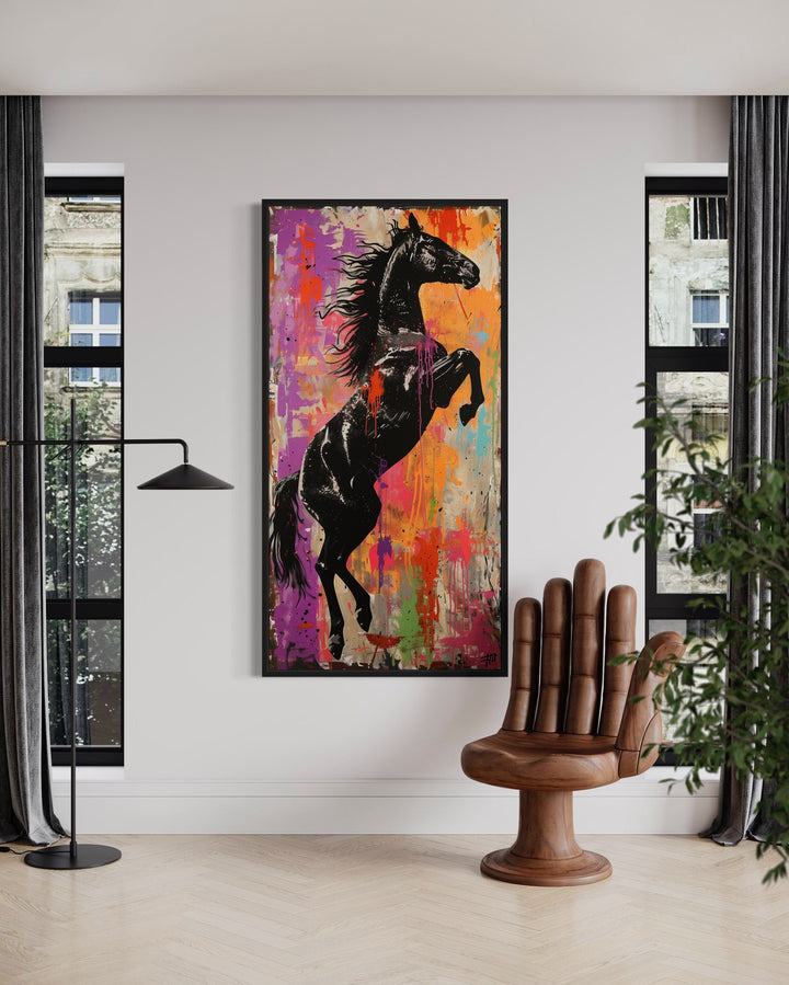 Colorful Horse Painting Long Vertical Horse Graffiti Pop Art Wall Art,