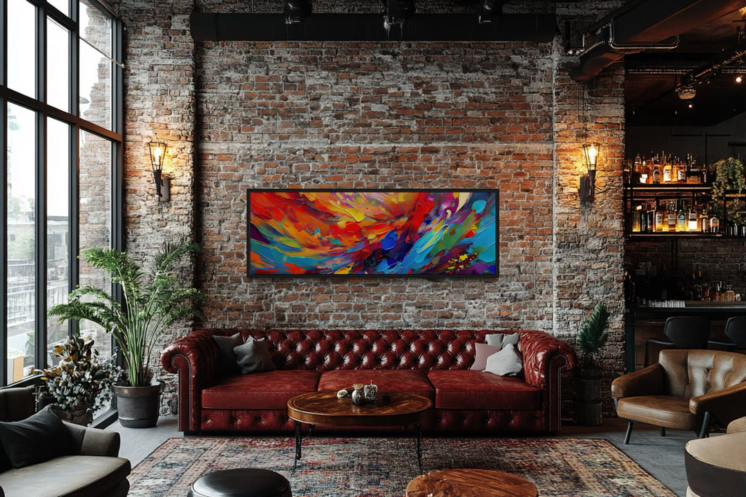 Colorful Red Blue Abstract Painting Long Narrow Framed Canvas Wall Art