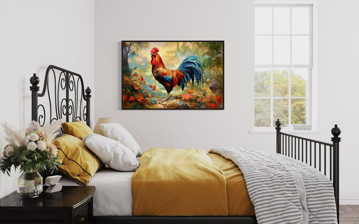 Colorful Rooster Painting Framed Farmhouse Canvas Wall Art