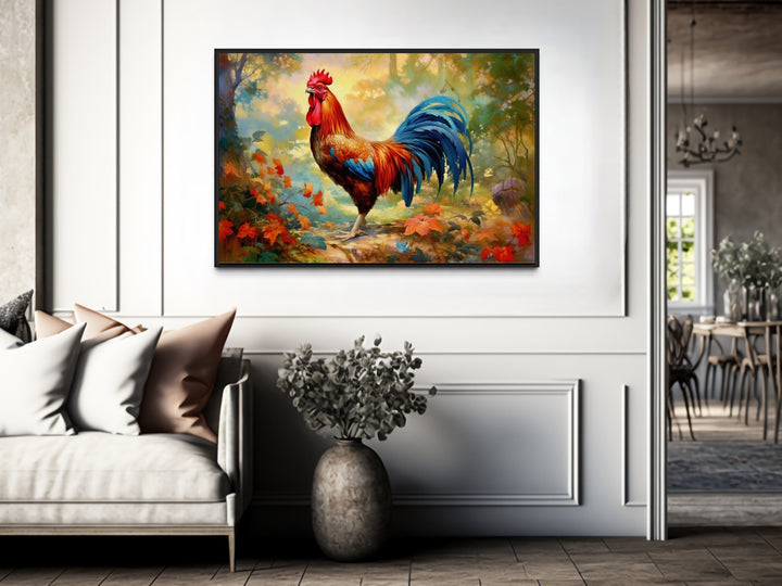 Colorful Rooster Painting Framed Farmhouse Canvas Wall Art