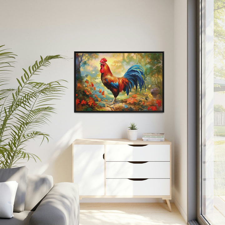 Colorful Rooster Painting Framed Farmhouse Canvas Wall Art