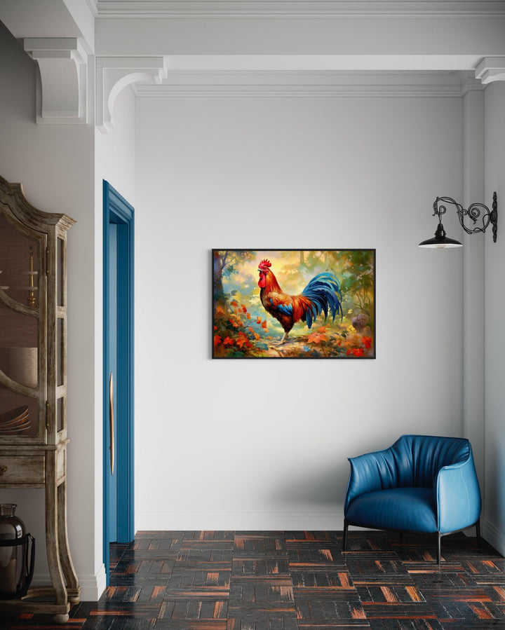 Colorful Rooster Painting Framed Farmhouse Canvas Wall Art