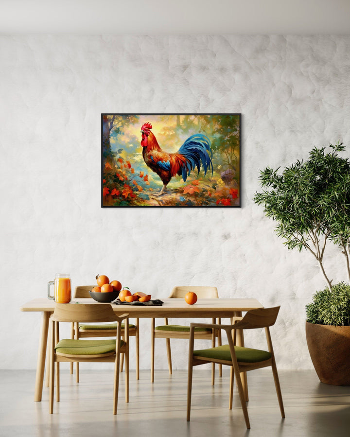 Colorful Rooster Painting Framed Farmhouse Canvas Wall Art