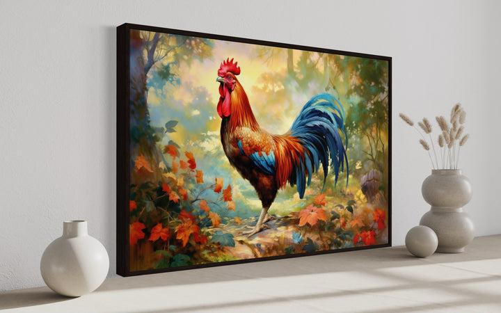 Colorful Rooster Painting Framed Farmhouse Canvas Wall Art