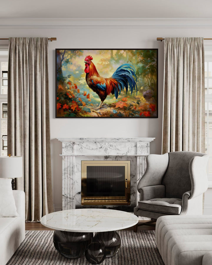 Colorful Rooster Painting Framed Farmhouse Canvas Wall Art