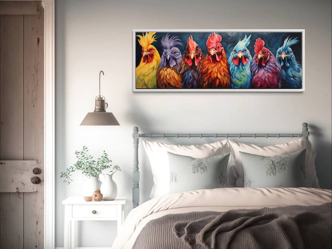 Colorful Roosters And Chickens Horizontal Farmhouse Wall Art