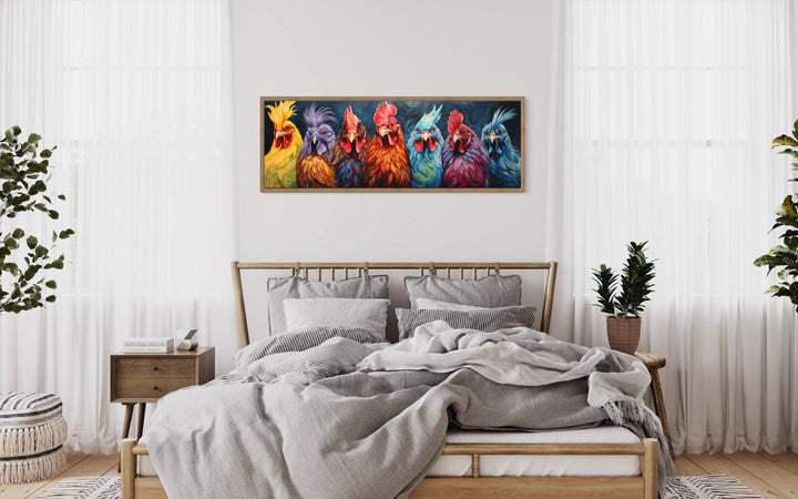 Colorful Roosters And Chickens Horizontal Farmhouse Wall Art