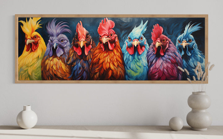 Colorful Roosters And Chickens Horizontal Farmhouse Wall Art