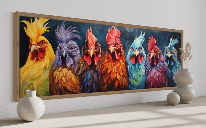 Colorful Roosters And Chickens Horizontal Farmhouse Wall Art