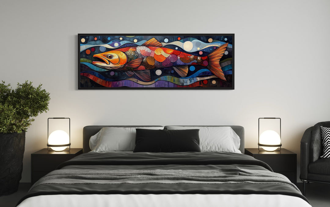 Colorful Salmon Long Horizontal Framed Canvas Wall Art