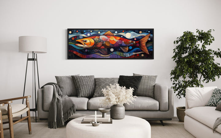 Colorful Salmon Long Horizontal Framed Canvas Wall Art