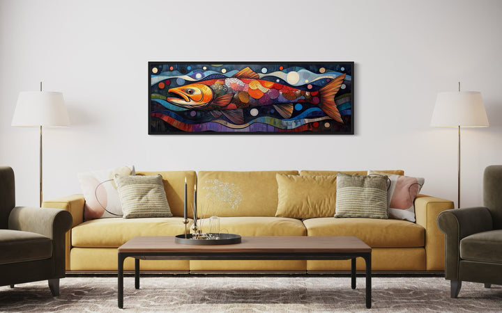 Colorful Salmon Long Horizontal Framed Canvas Wall Art