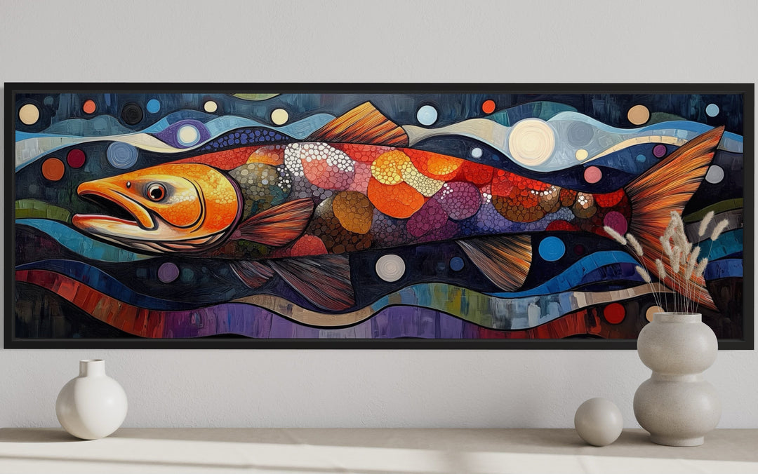 Colorful Salmon Long Horizontal Framed Canvas Wall Art