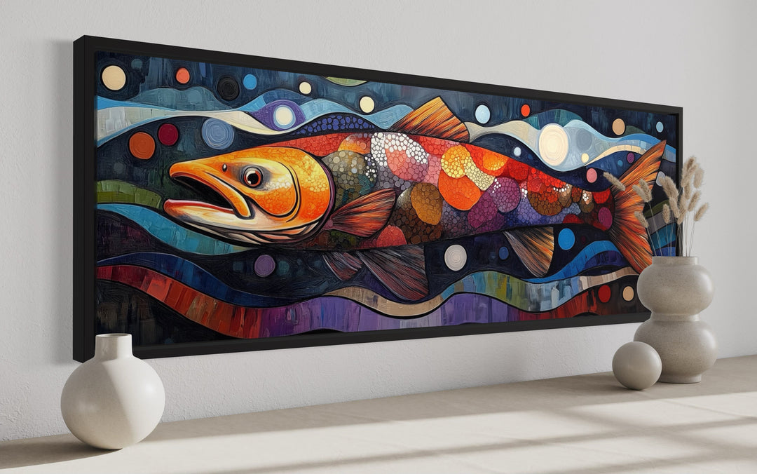 Colorful Salmon Long Horizontal Framed Canvas Wall Art