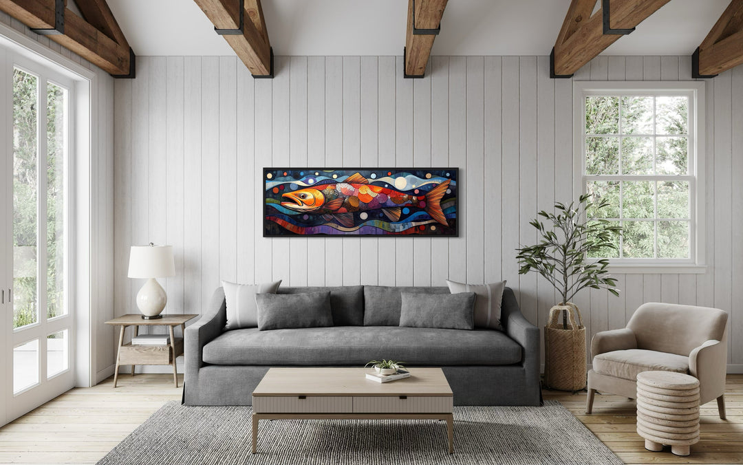 Colorful Salmon Long Horizontal Framed Canvas Wall Art