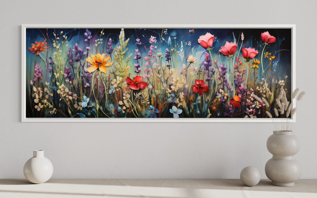 Colorful Spring Wildflowers Field Long Horizontal Wall Art