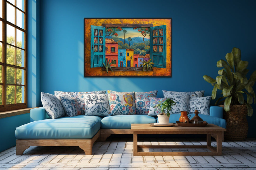 Colorful Street Houses Window View Mexican Wall Art