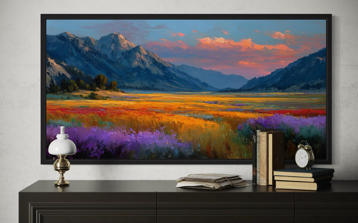 Colorful Sunset Mountain Wildflower Field Landscape Canvas Wall Art