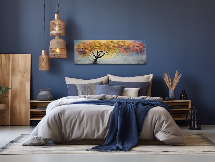 Colorful Tree Over Bed Horizontal Framed Canvas Wall Art