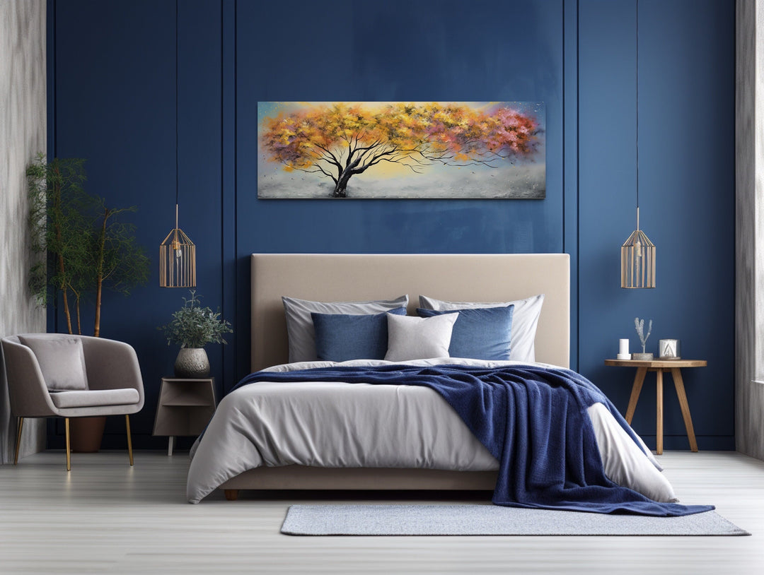 Colorful Tree Over Bed Horizontal Framed Canvas Wall Art