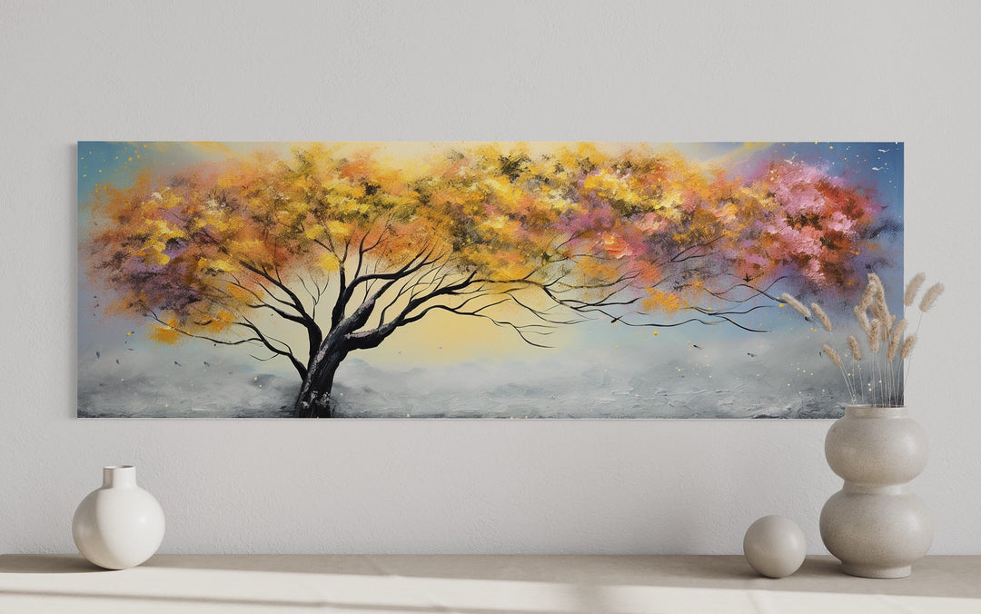 Colorful Tree Over Bed Horizontal Framed Canvas Wall Art