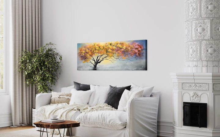 Colorful Tree Over Bed Horizontal Framed Canvas Wall Art