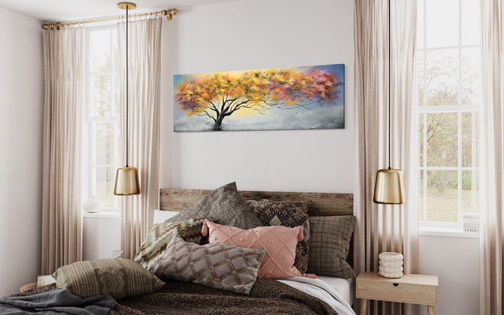 Colorful Tree Over Bed Horizontal Framed Canvas Wall Art