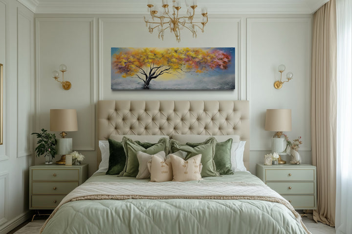 Colorful Tree Over Bed Horizontal Framed Canvas Wall Art